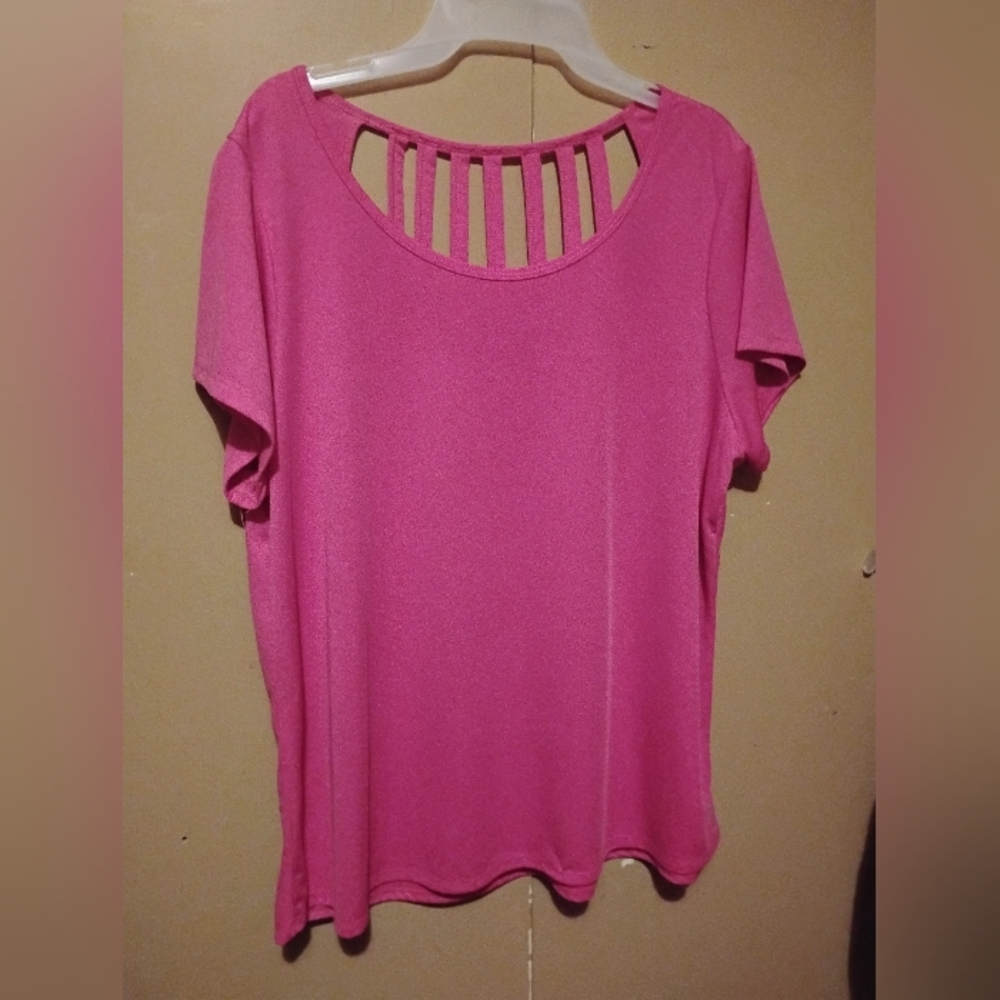 Pink Cut-Out Short Sleeve 1X Shirt